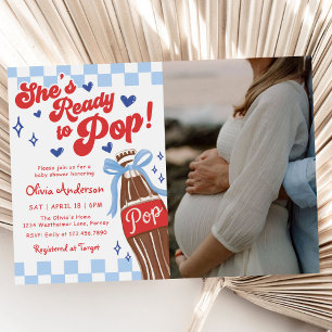 Blauwe strik Ze is klaar om te baren Baby Shower F Kaart