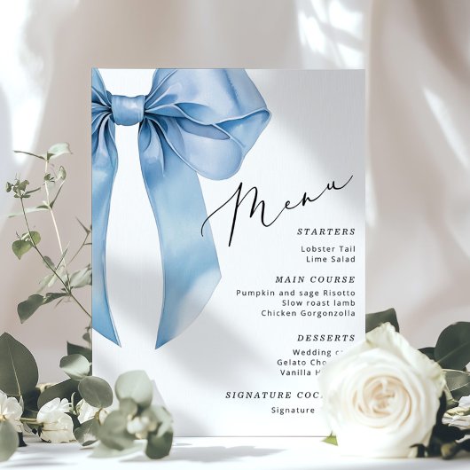 Blauwe strik Ze knoopt de knoop Menu