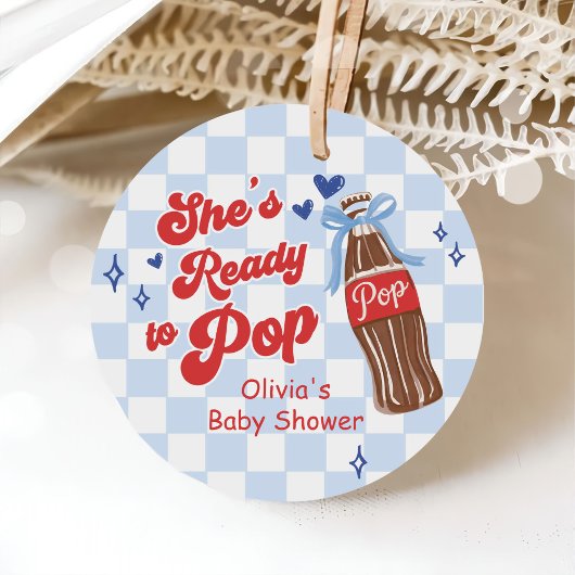 Blauwe Strik Ze staat op springen Baby Shower Bedankjes Labels