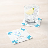 Blauwe Strik Zij Knoopt de Knoop Bruidsfeest Kartonnen Onderzetters (Insitu)