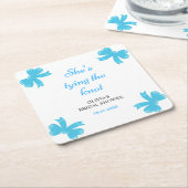 Blauwe Strik Zij Knoopt de Knoop Bruidsfeest Kartonnen Onderzetters (Schuin)