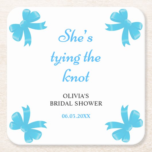 Blauwe Strik Zij Knoopt de Knoop Bruidsfeest Kartonnen Onderzetters (Voorkant)