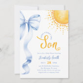 Blauwe Strik Zon Baby Shower Uitnodiging (Voorkant)