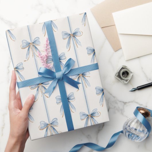 Blauwe Strikken Crème Bruidsdouche Cadeaupapier (Geschenken)