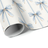 Blauwe Strikken Crème Bruidsdouche Cadeaupapier (Rol Hoek)