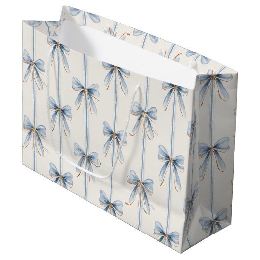 Blauwe Strikken Crème Bruidsdouche Groot Cadeauzakje (Voorkant Gekanteld)