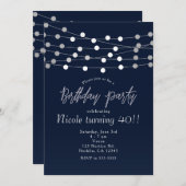 Blauwe String Lights Modern chique verjaardagsfees Kaart (Voorkant / Achterkant)
