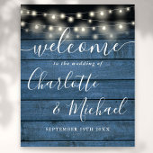 Blauwe String Lights Rustieke Bruiloft Welkomstbor Poster