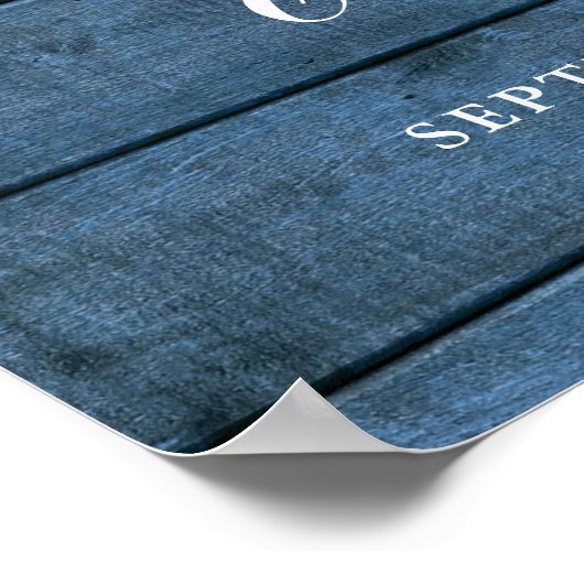 Blauwe String Lights Rustieke Bruiloft Welkomstbor Poster (Hoek)