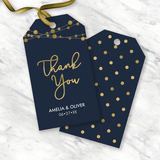 Blauwe Strings of Lights Faux Gold Dank u Cadeaulabel