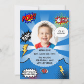 Blauwe strip verjaardagsfeestje kaart (Voorkant)