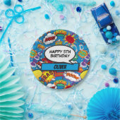 Blauwe stripboeksuperheld Birthday Party Papieren Bordje (Feest)