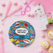 Blauwe stripboeksuperheld Birthday Party Papieren Bordje (Feest)