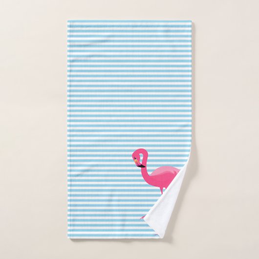 BLAUWE STRIPE FLAMINGO BATHROOM TOWEL SET BAD HANDDOEK (Handdoek)