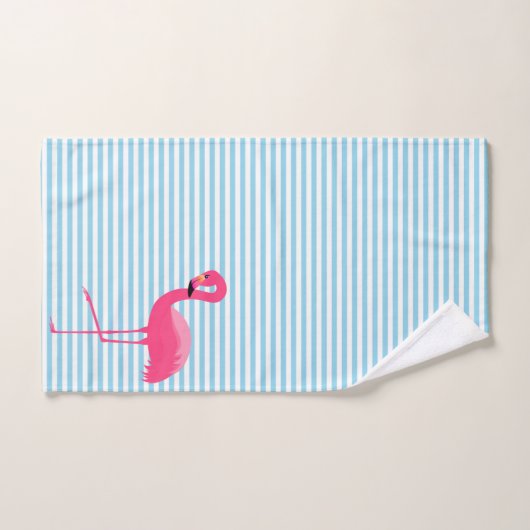 BLAUWE STRIPE FLAMINGO BATHROOM TOWEL SET BAD HANDDOEK (Handdoek)