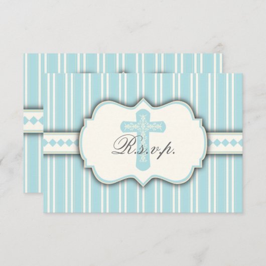 blauwe Stripe Religieuze RSVP-reactiekaart RSVP Kaartje (Voorkant / Achterkant)
