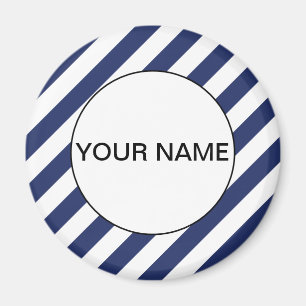 Blauwe striped naam Sjabloon papieren Borden Magneet