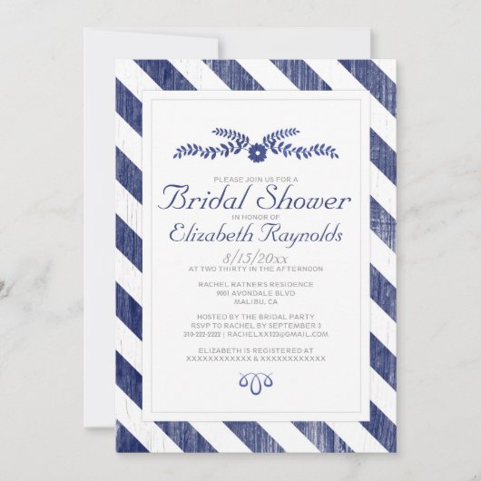 Blauwe Stripes Bridal Shower-uitvindingen van de m Kaart (Voorkant)