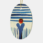 BLAUWE STRIPES EN RODE RUBY KERAMISCH ORNAMENT (Links)