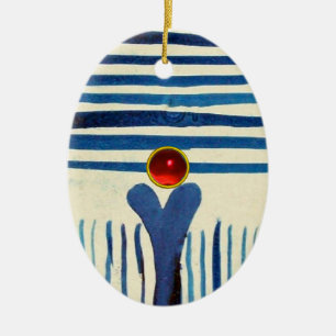 BLAUWE STRIPES EN RODE RUBY KERAMISCH ORNAMENT