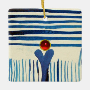 BLAUWE STRIPES EN RODE RUBY KERAMISCH ORNAMENT