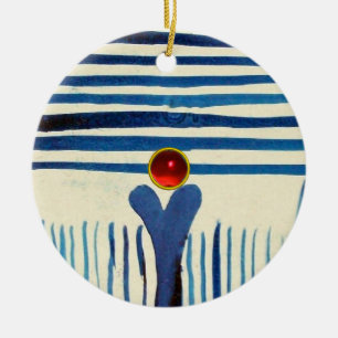 BLAUWE STRIPES EN RODE RUBY KERAMISCH ORNAMENT