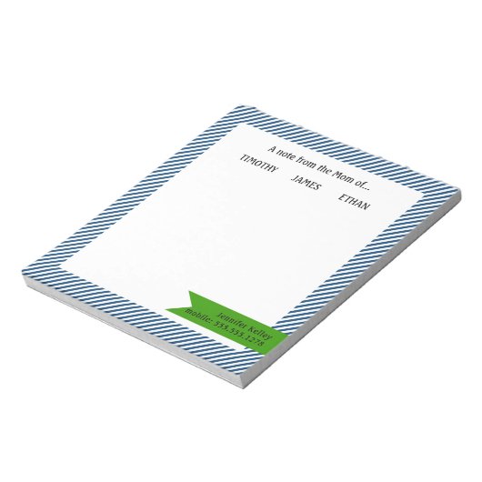 Blauwe Stripes, groene notitie van de moeder van.. Notitieblok (Linkerzijde)