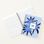 Blauwe Stripes Modern Monogram Initiaal Flowers Notitieboek (Binnen)
