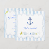 Blauwe Stripes Nautical Birthday Party Kaart (Voorkant / Achterkant)