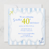 Blauwe Stripes Nautical Birthday Party Kaart (Achterkant)