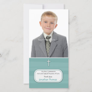 Blauwe Stripes Religieuze Fotokaart Bedankkaart