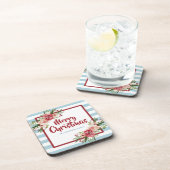 Blauwe Stripes Waterverf Flowers Kerstmis Bier Onderzetter (Rechterzijde)