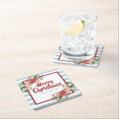 Blauwe Stripes Waterverf Flowers Kerstmis Kartonnen Onderzetters (Insitu)