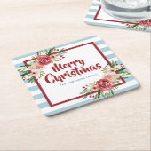 Blauwe Stripes Waterverf Flowers Kerstmis Kartonnen Onderzetters (Schuin)