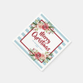 Blauwe Stripes Waterverf Flowers Kerstmis Servet (Hoek)