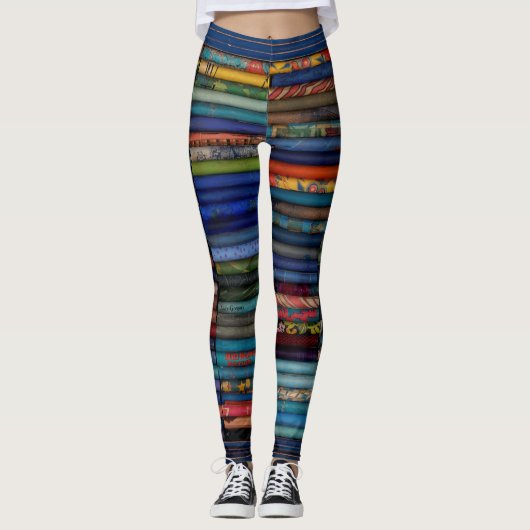 Blauwe, strippen, unieke leggings (Voorkant)