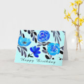 BLAUWE STROOMSTROOM WATERVERF ART BIRTHDAY KAART (Gele Bloem)