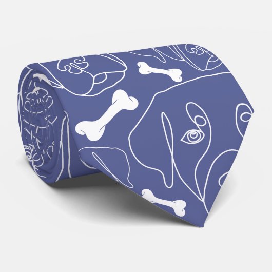 Blauwe Stropdas met honden en botten (Opgerold)
