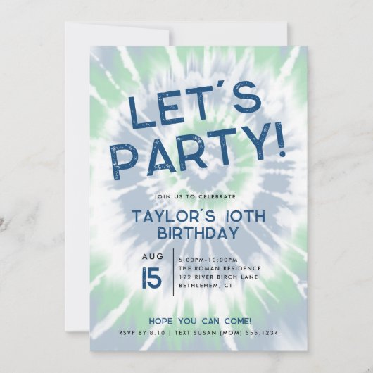 Blauwe stropdas verf, vet laten we feesten elke le kaart (Voorkant)