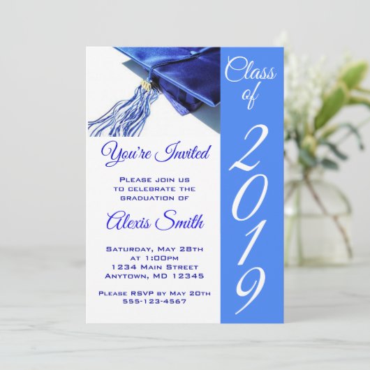 Blauwe stuifmep en tassel kaart (Staand voorkant)