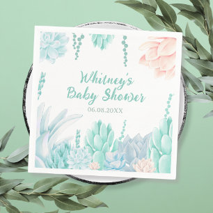 Blauwe Succulent Botanische Baby Shower voor Jonge Servet