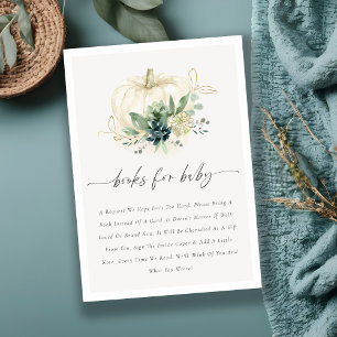 Blauwe Succulente Pompoen Boeken voor Baby Shower Informatiekaartje