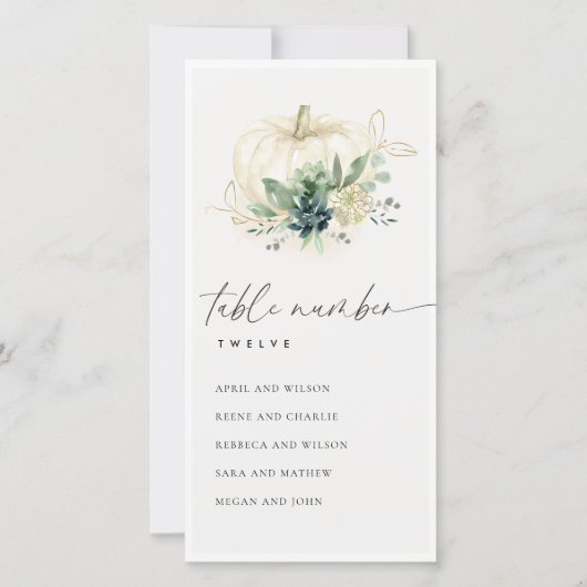 Blauwe Succulente Pompoen Zitplaatskaart Tafelnumm Bedankkaart (Voorkant)