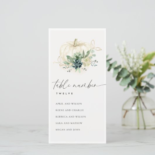 Blauwe Succulente Pompoen Zitplaatskaart Tafelnumm Bedankkaart (Staand voorkant)