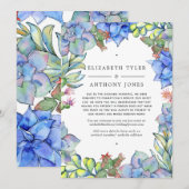 Blauwe Succulenten Bruiloft Ingekorte Uitnodigings Aankondiging (Voorkant / Achterkant)
