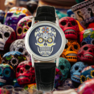 Blauwe Suiker Schedel Horloge