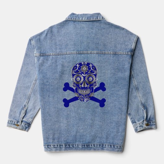 Blauwe suikerrietschedel Dag van de dode schedelbe Denim Jacket (Achterkant)