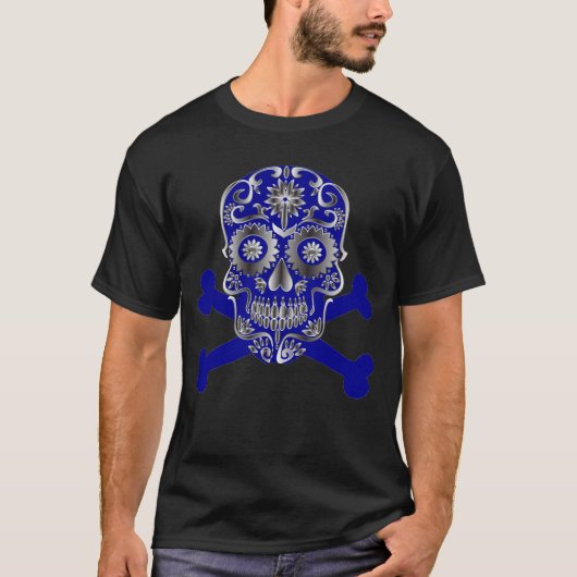 Blauwe suikerrietschedel Dag van de dode schedelbe T-shirt (Voorkant)