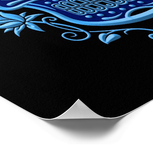 Blauwe suikerschedel met Rozen op zwart Poster (Hoek)