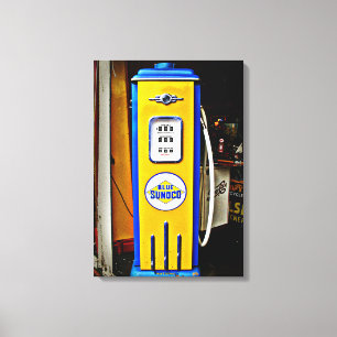 Blauwe Sunoco vintage benzinepomp Canvas Afdruk